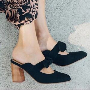 Soludos Black Suede Lani Bow Heeled Mules Shoes 7.5